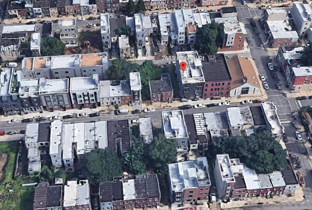 Aerial view of 2613 Federal Street. Credit: Google.