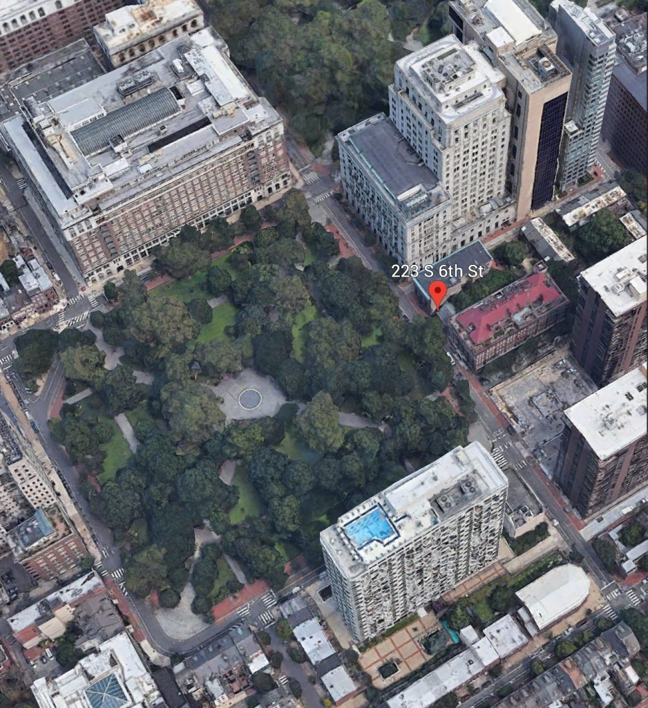 Aerial view of 223 South 6th Street. Credit: Google.