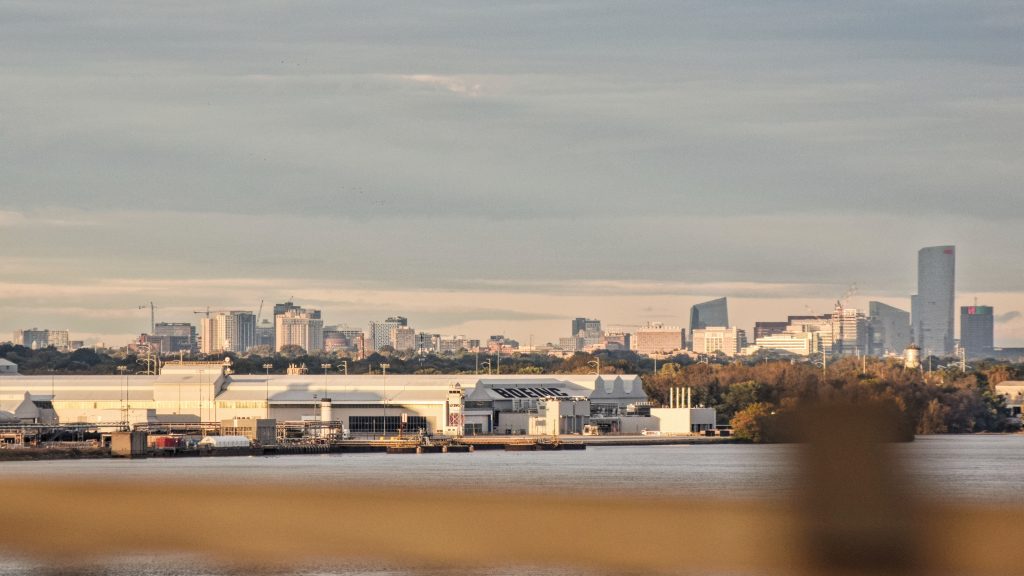 West Philadelphia skyline from the Commodore Barry Bridge. Photo by Thomas Koloski 