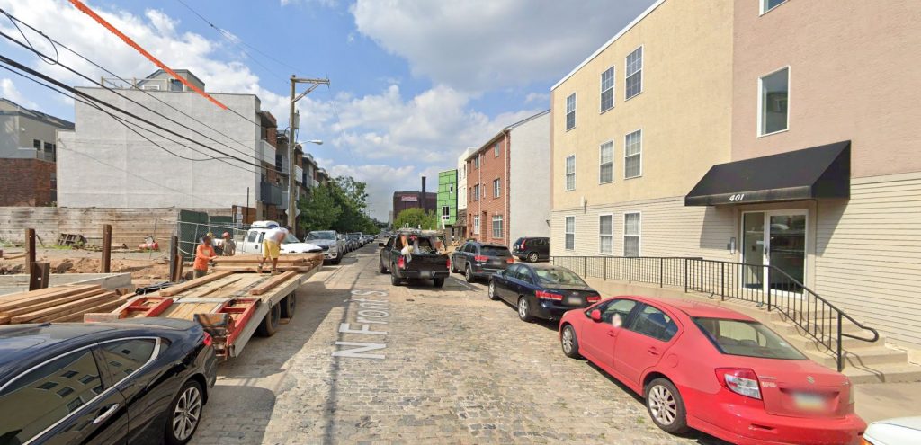 North Front Street, with 408-10 North Front Street on the left. Looking north. July 2019. Credit: Google Street View