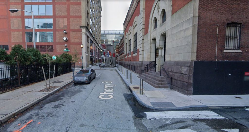Cherry Street, with 1443-49 Cherry Street on the left. Looking east toward the Convention Center. Credit: Google Maps