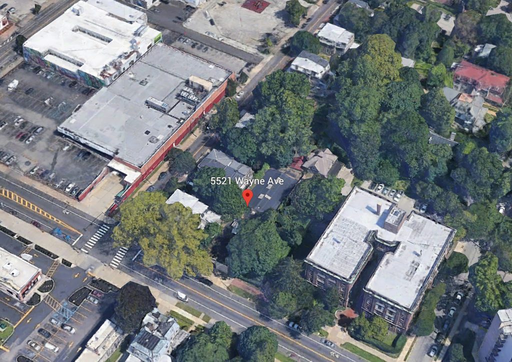 Aerial view of 5521 Wayne Avenue. Credit: Google.