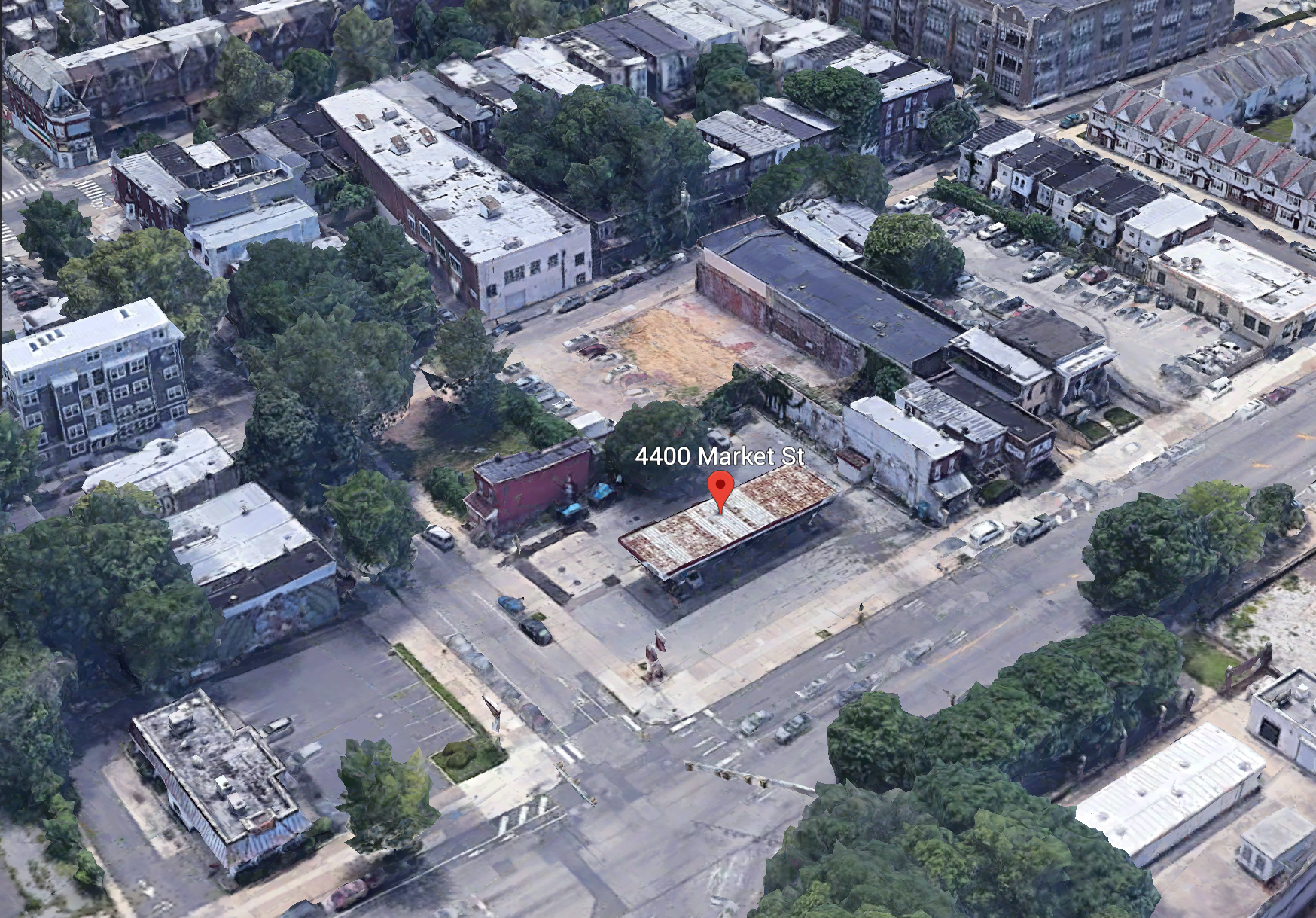 Aerial view of 4400-14 Market Street. Credit: Google.