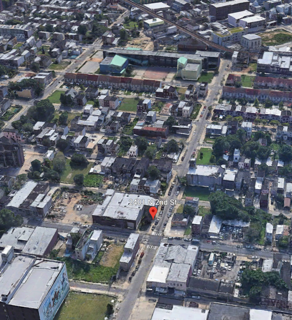 Aerial view of 2401 North 2nd Street. Credit: Google.