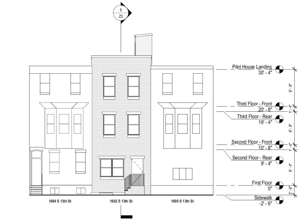 1602 South 13th Street. Building elevation (front). Credit: Toner Architects via the City of Philadelphia