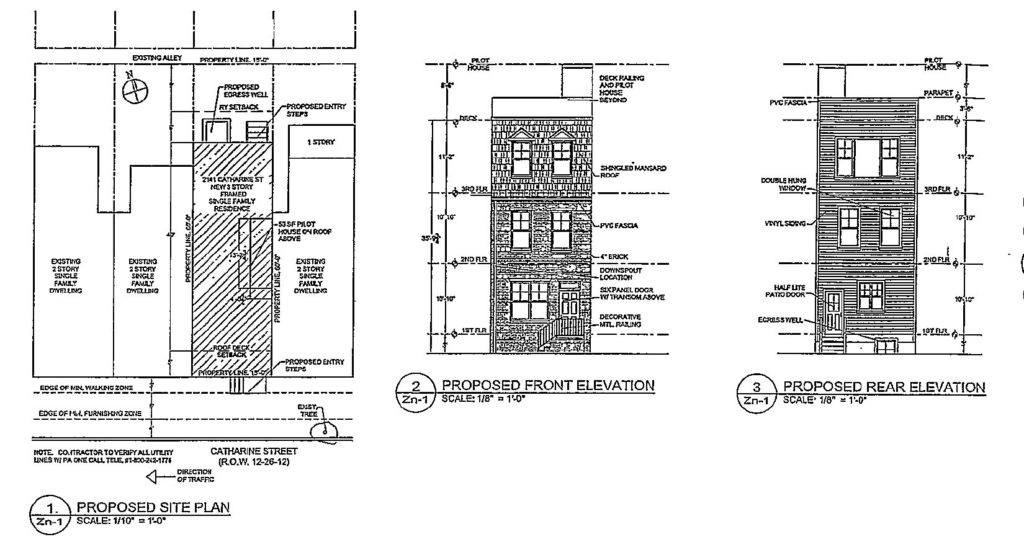 2141 Catharine Street. Site plan and building elevations. Credit: David P. McArthur via the City of Philadelphia