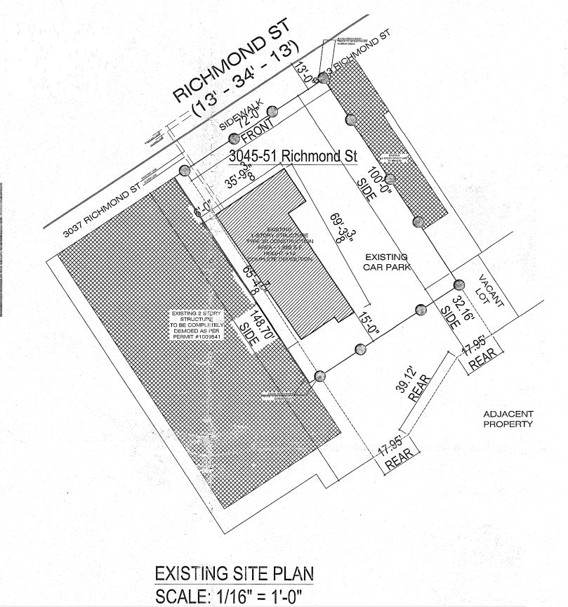 3045-51 Richmond Street. Site plan prior to demolition. Credit: Alfa Engineering & Construction