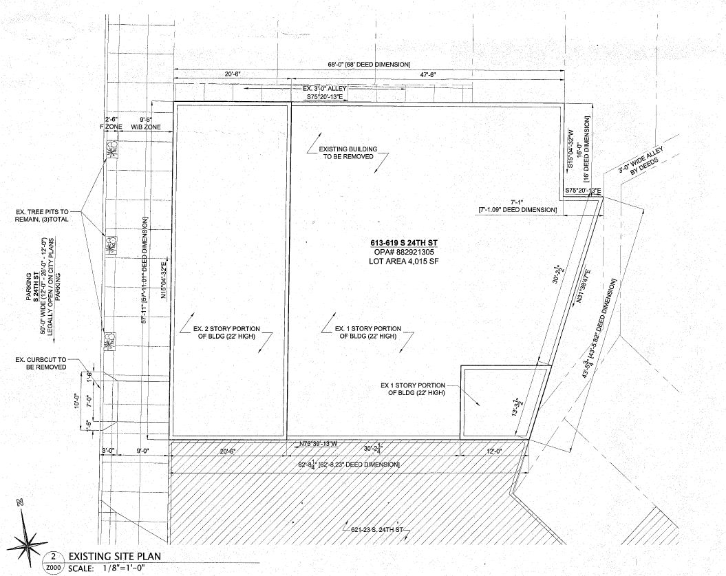 613 South 24th Street, prior to demolition. Plan dated April 17, 2019. Credit: Moto Designshop via the City of Philadelphia