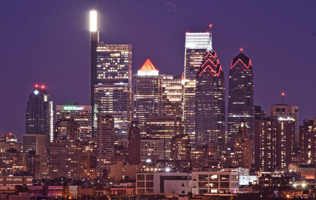 Philadelphia skyline at night from South Philadelphia. Photo by Thomas Koloski 