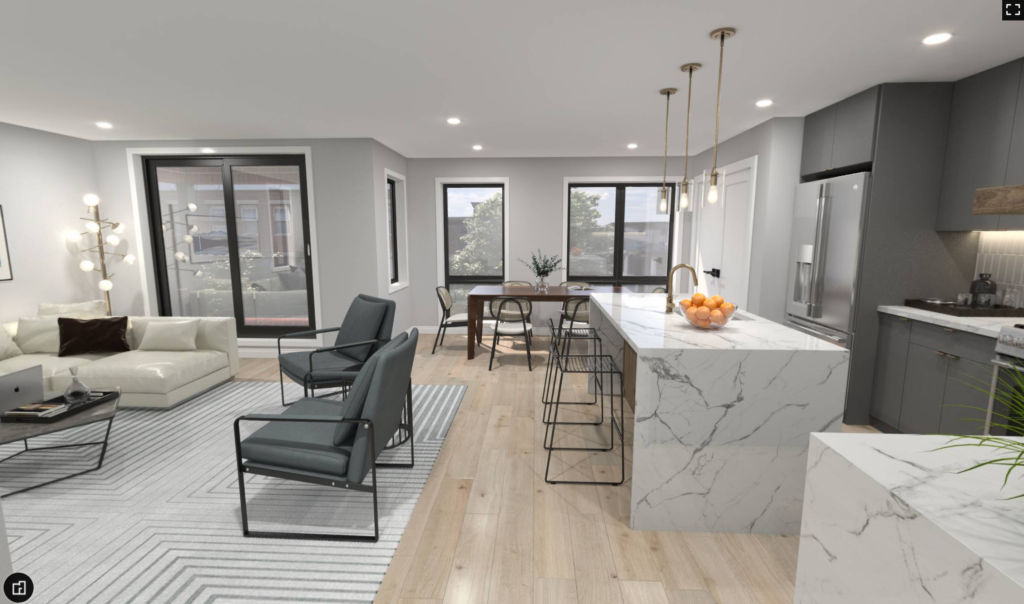 Living-dining space at The Trinity at 1621-23 Bainbridge Street. Credit: Zatos Investments