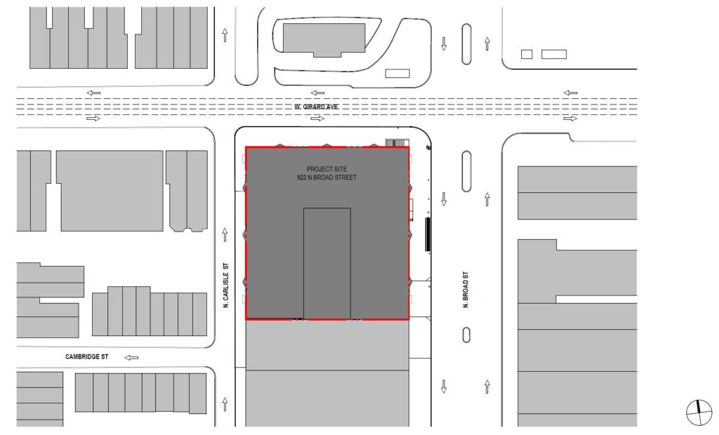 922 North Broad Street. Site plan. Credit: Coscia Moos Architecture via the Civic Design Review