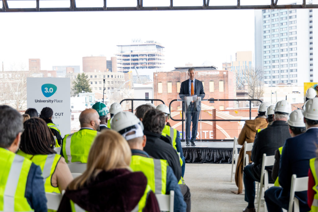 Topping-out ceremony at University Place 3.0 at 4101-23 Market Street. Credit: S2S Media