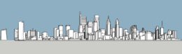 2022 Philadelphia skyline massing looking northeast. Image and model by Thomas Koloski