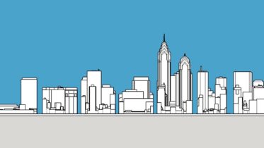 Philadelphia 1985 Liberty Place massing south elevation. Models and image by Thomas Koloski