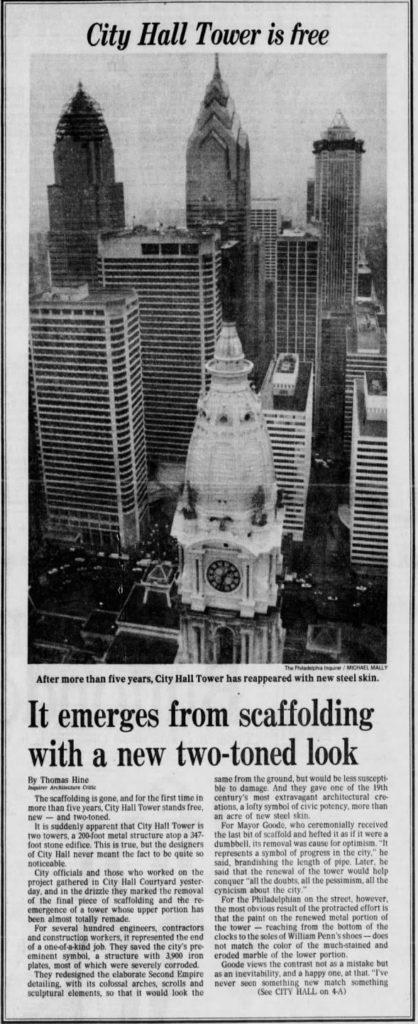 City Hall free. Image via The Philadelphia Inquirer