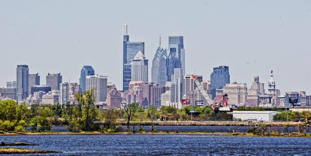 The Laurel Rittenhouse in the Philadelphia skyline from New Jersey. Photo by Thomas Koloski
