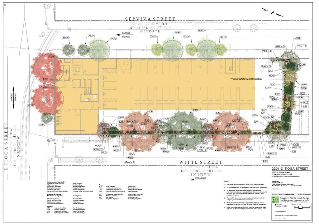 2201 East Tioga Street. Planting schedule. Credit: Designblendz via the Civic Design review