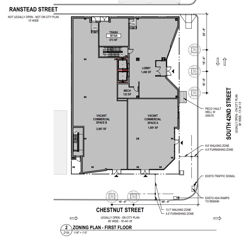 26 South 42nd Street. Floor plan (first floor). Credit: Coscia Moos Architecture via the City of Philadelphia