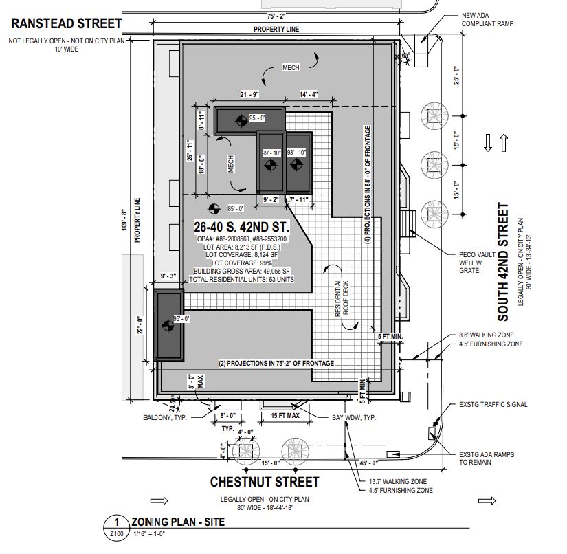 26 South 42nd Street. Site plan. Credit: Coscia Moos Architecture via the City of Philadelphia