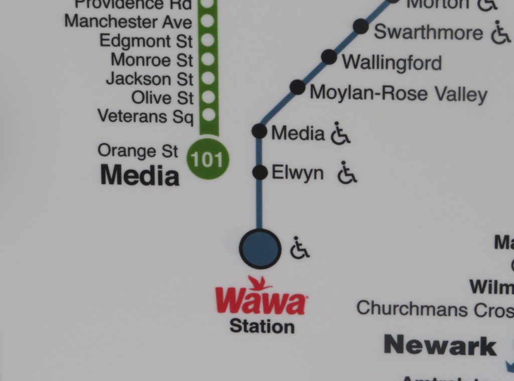 Wawa Station is included within maps on the station platform. Credit: Colin LeStourgeon.