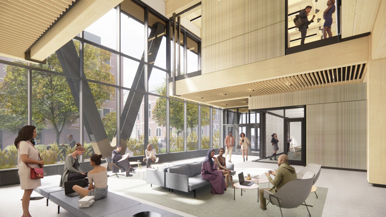 Amy Gutmann Hall at 3317-33 Chestnut Street. Interior. Credit: Lake Flato Architects and KSS Architects