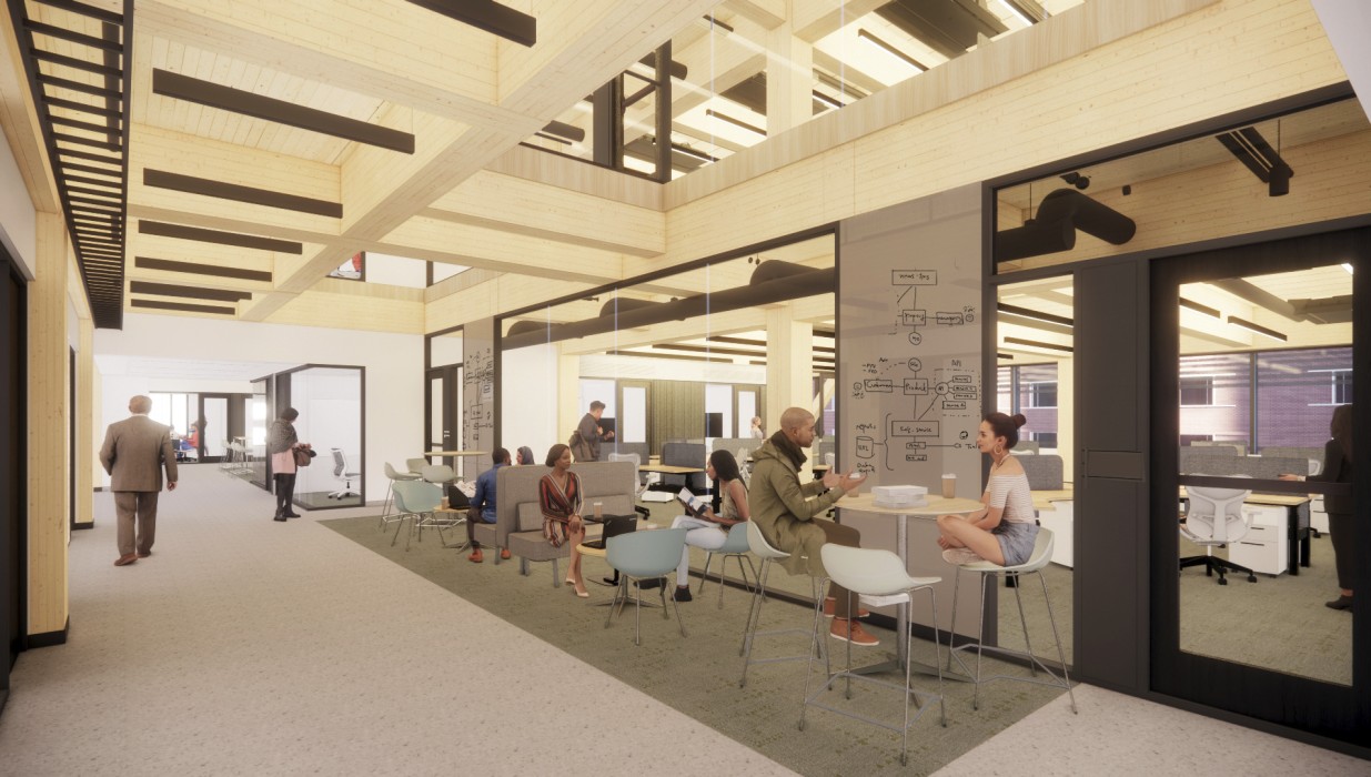 Amy Gutmann Hall at 3317-33 Chestnut Street. Interior. Credit: Lake Flato Architects and KSS Architects