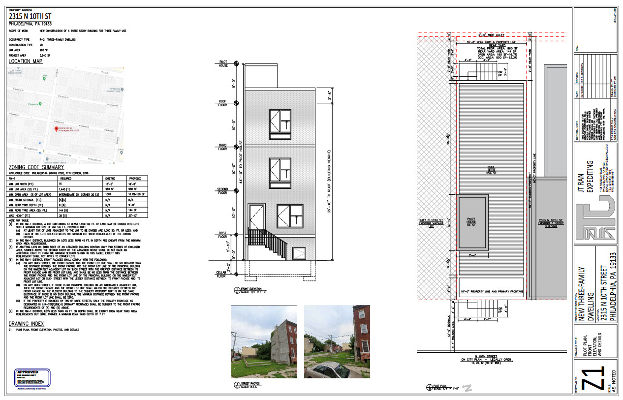 2315 North 10th Street. Zoning submission. Credit: JT Ran Expediting via the City of Philadelphia