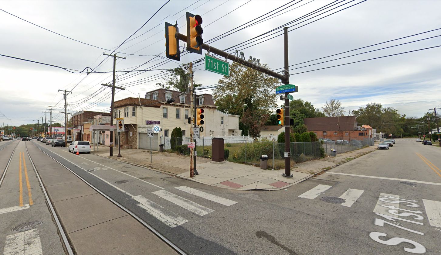 7101 Woodland Avenue, prior to demolition. Looking west. October 2019. Credit: Google Maps
