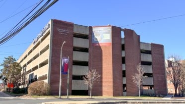 Penn Presbyterian Garage at Filbert Street and North 38th Street. Photo by Jamie Meller. February 2023