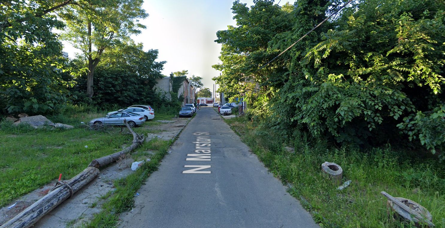 North Marston Street, with 1432 North Marston Street on the right, prior to redevelopment. Looking north. July 2019. Credit: Google Maps