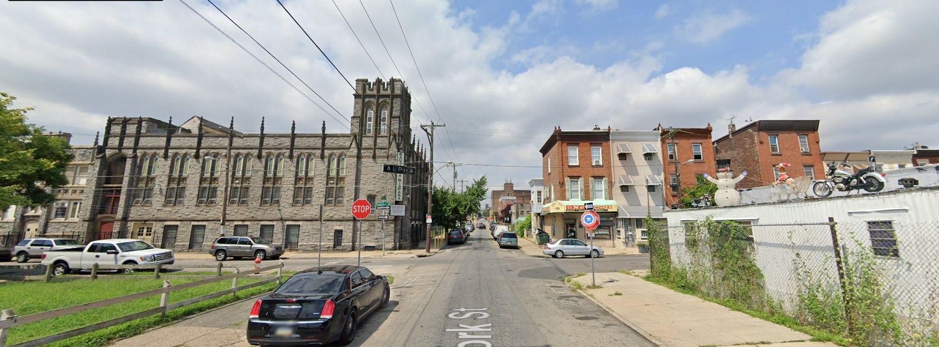 North Hancock Street, with 2401 North Hancock Street on the right, prior to the latter's redevelopment. Looking west. August 2019. Credit: Google Maps