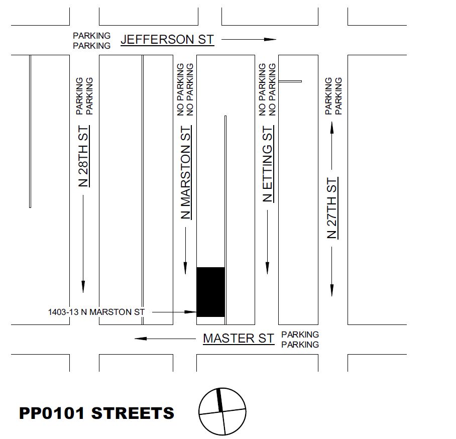 1403-13 North Marston Street. Location map. Credit: Moto Designshop via the City of Philadelphia