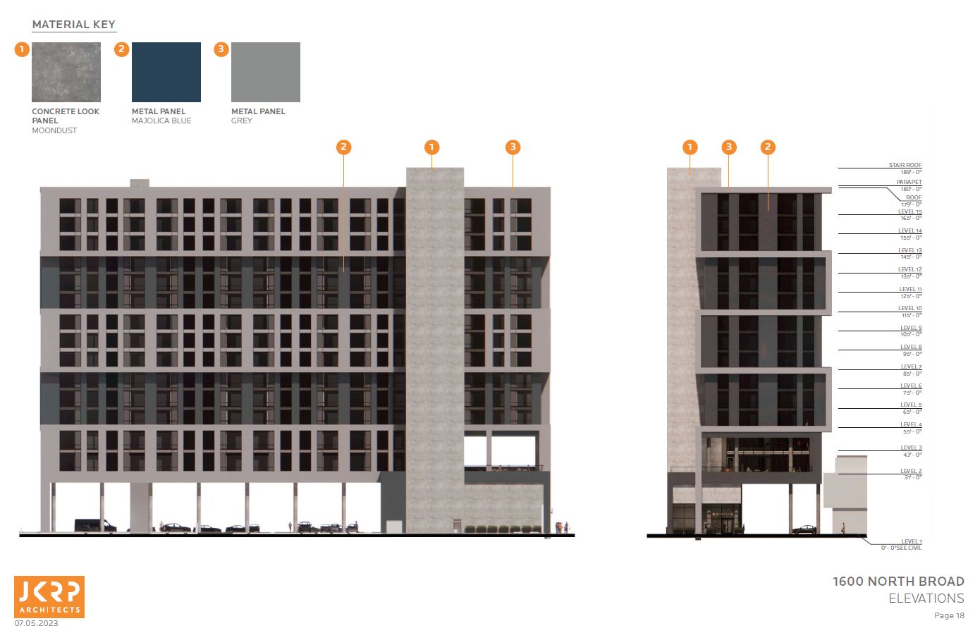 1600 North Broad Street (1406 Cecil B. Moore Avenue). Building elevations. Credit: JKRP Architects via the Civic Design Review
