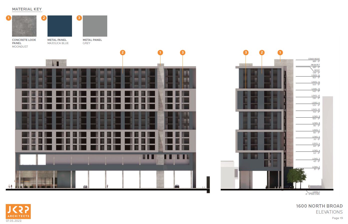 1600 North Broad Street (1406 Cecil B. Moore Avenue). Building elevations. Credit: JKRP Architects via the Civic Design Review