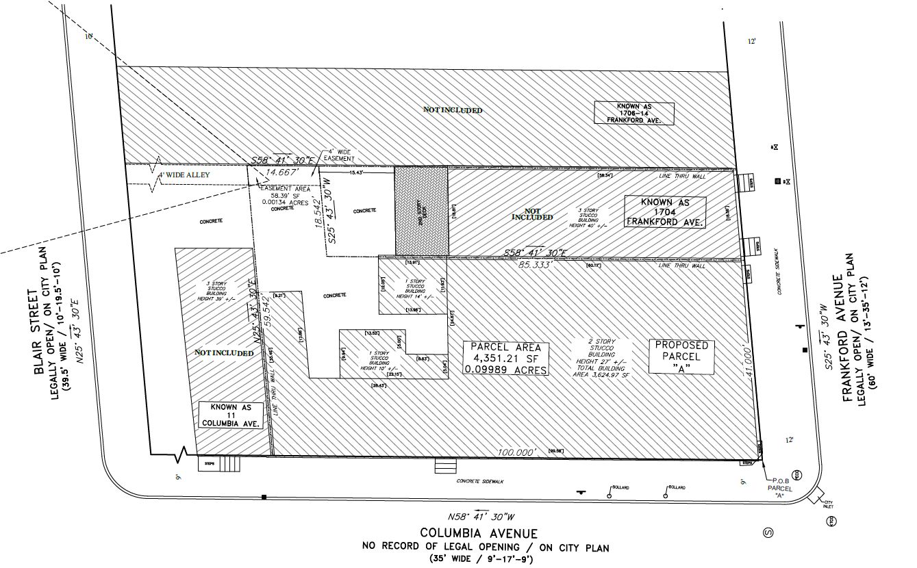 1700 Frankford Avenue. Site plan of site conditions prior to redevelopment. Credit: Ambit Architecture via the City of Philadelphia