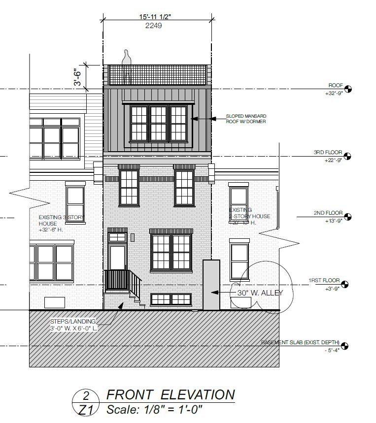 2249 Pemberton Street. Front elevation. Credit: J.O.S. Serratore & Company Architects via the City of Philadelphia