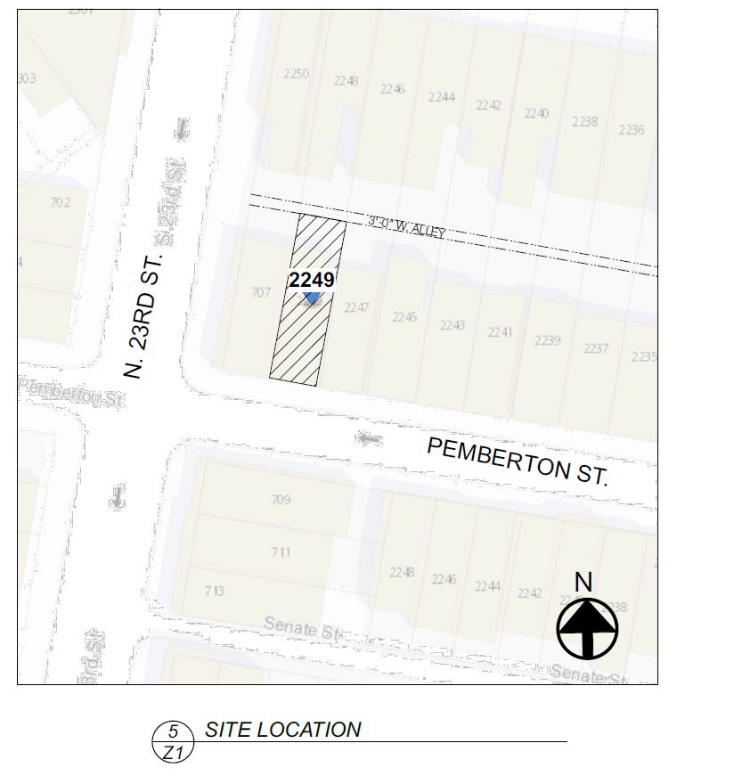 2249 Pemberton Street. Location map. Credit: J.O.S. Serratore & Company Architects via the City of Philadelphia