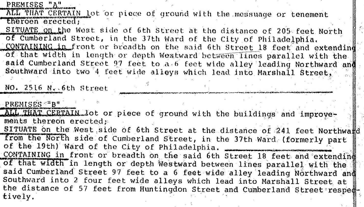 2516 North 6th Street. Property deed detail. Credit: Plato Studio via the City of Philadelphia