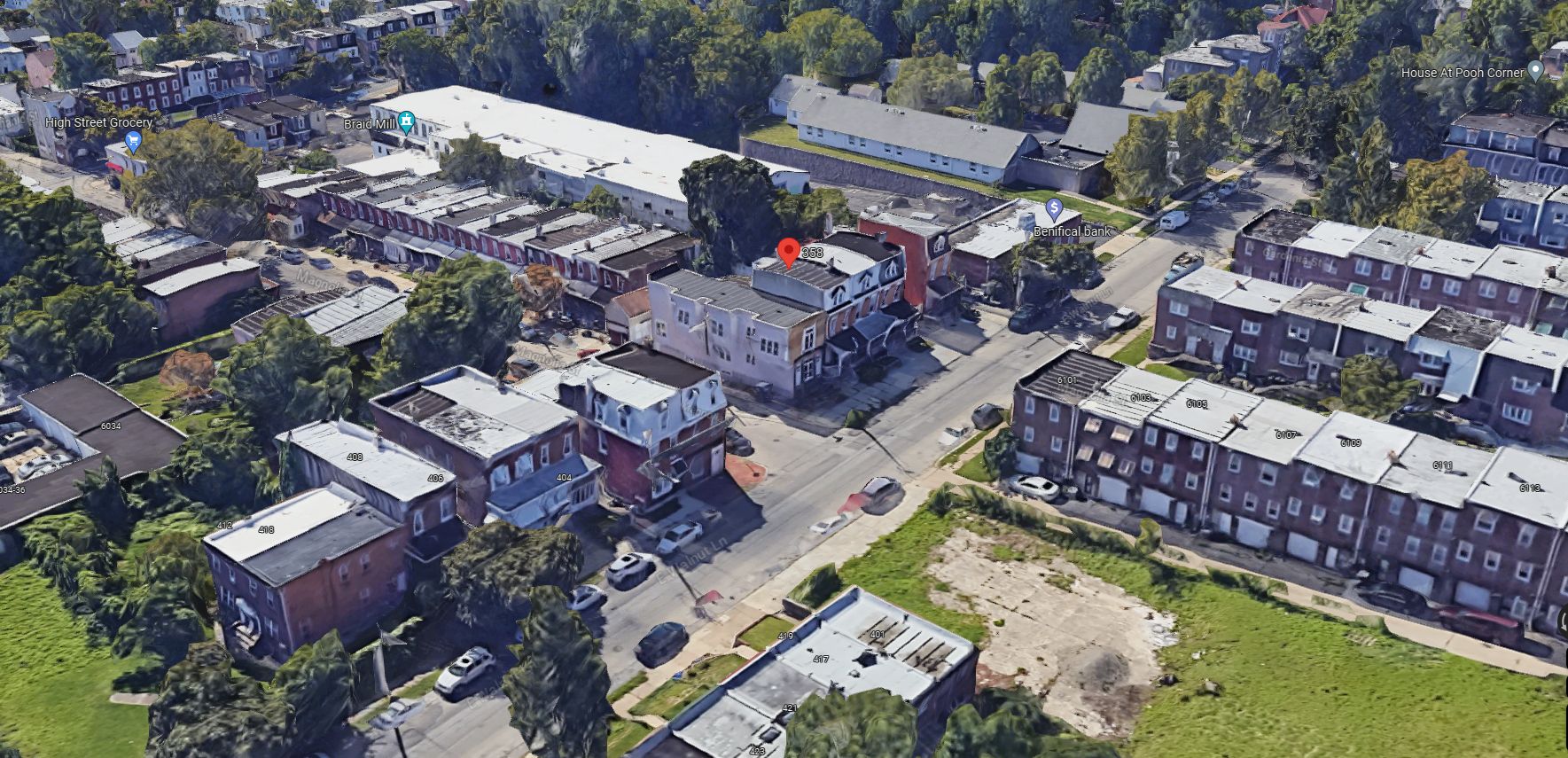 358 East Walnut Lane. Site map, prior to redevelopment. Aerial view. Looking south. Credit: Google Maps