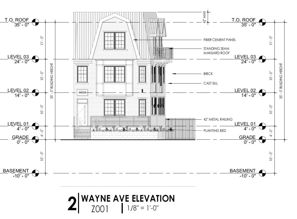4628 Wayne Avenue. Building elevation. Credit: Designblendz via the City of Philadelphia
