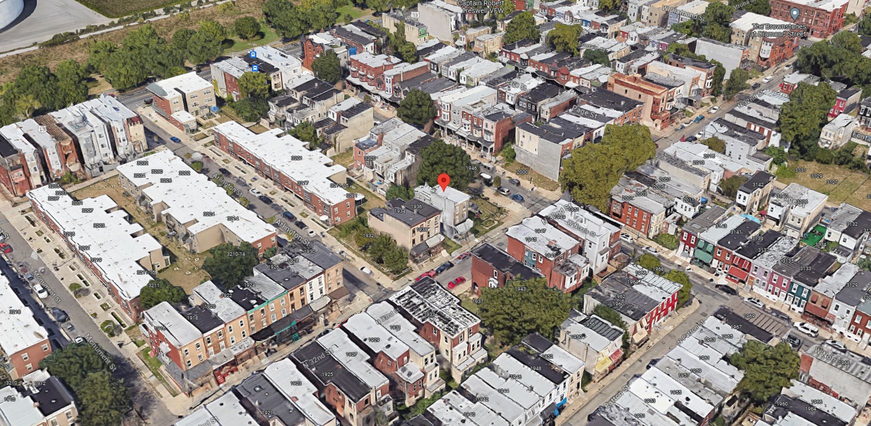1942 North 32nd Street. Aerial view prior to redevelopment. Looking northwest. Credit: Google Maps