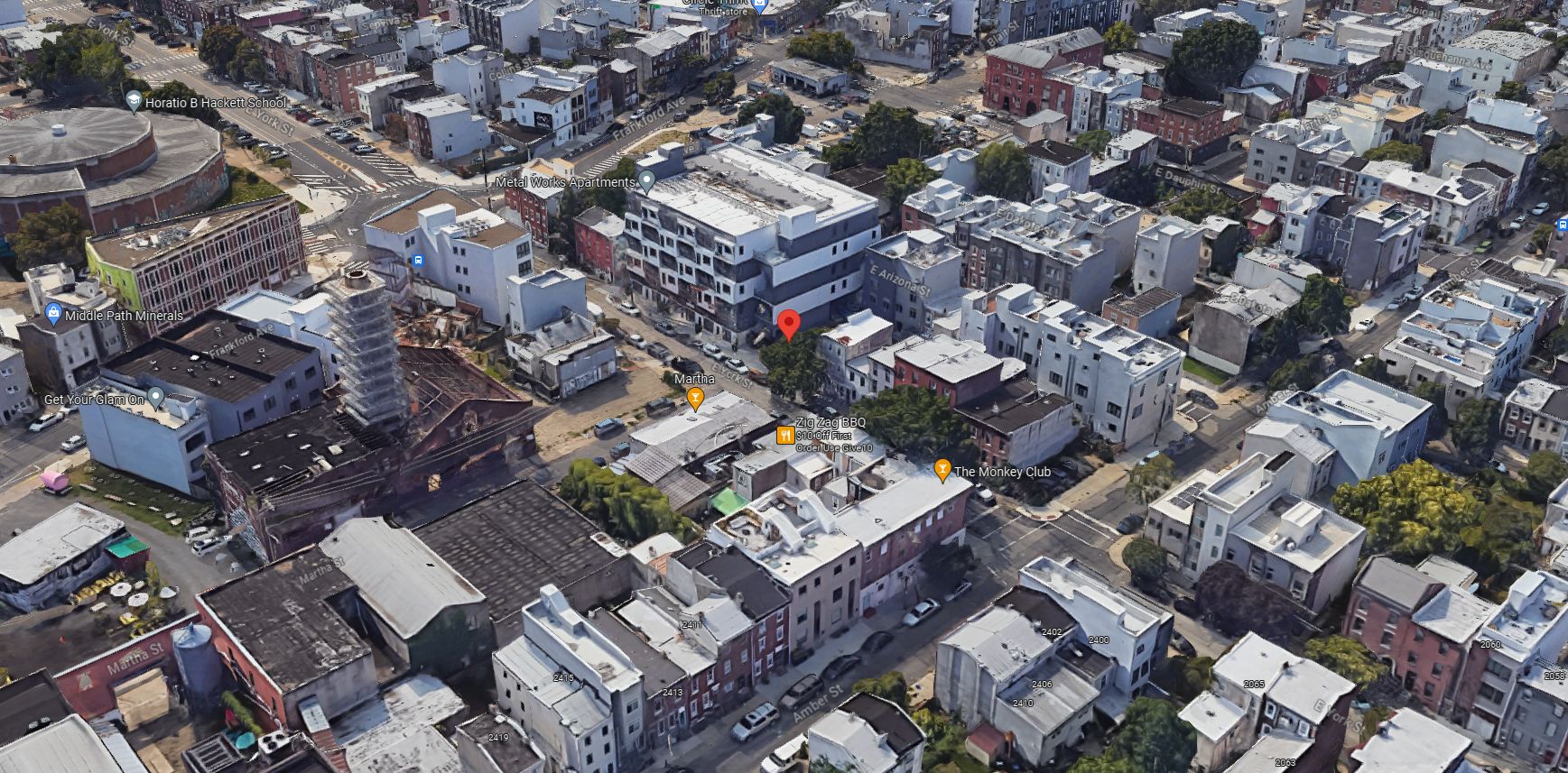 2118 East York Street. Aerial view prior to redevelopment. Looking south. Credit: Google Maps