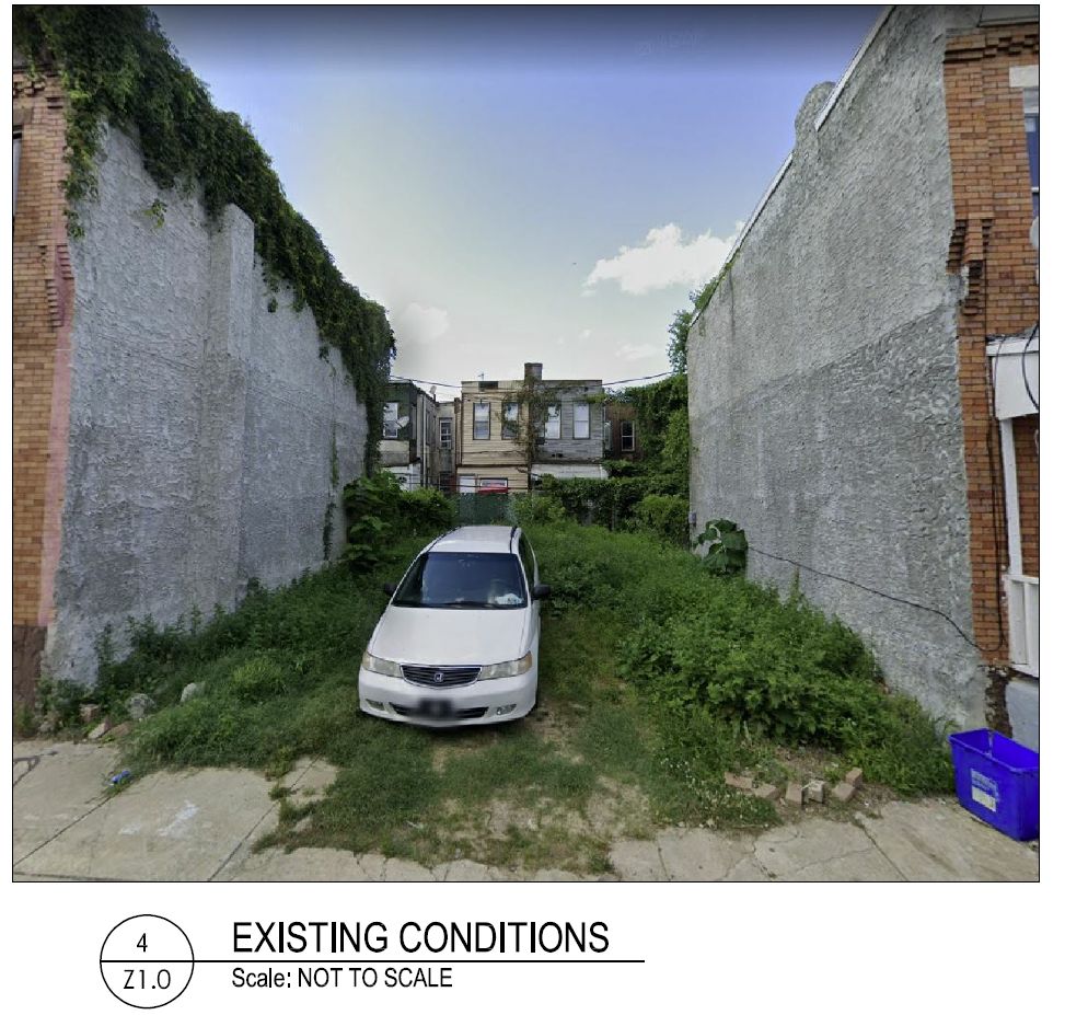 3331 West Firth Street. Site conditions prior to redevelopment. Looking north. Credit: 24/7 Design Group via the City of Philadelphia