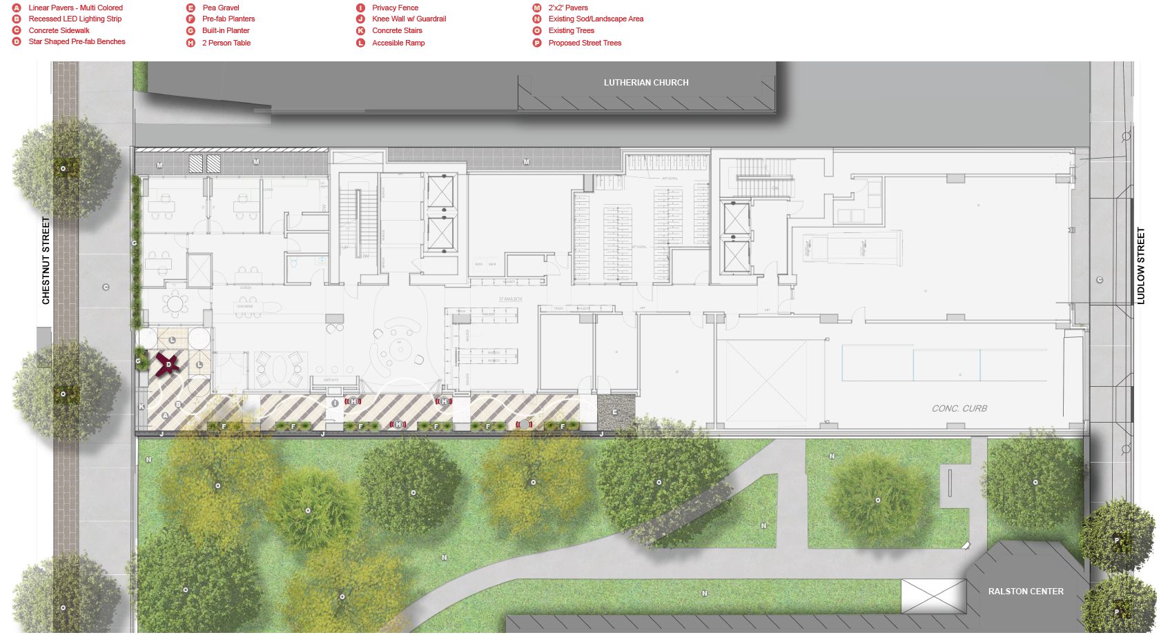 The Mark at 3615 Chestnut Street. Ground level plan. Credit: BKV Group via the Civic Design Review