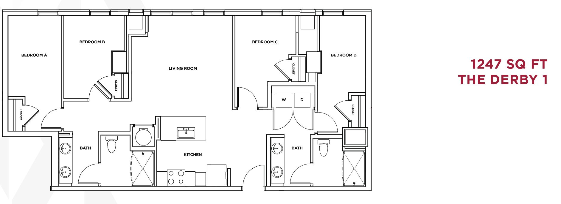 The Standard at Philadelphia at 119 South 31st Street. Floor plan of a four-bedroom apartment of type Derby. Credit: Landmark Properties