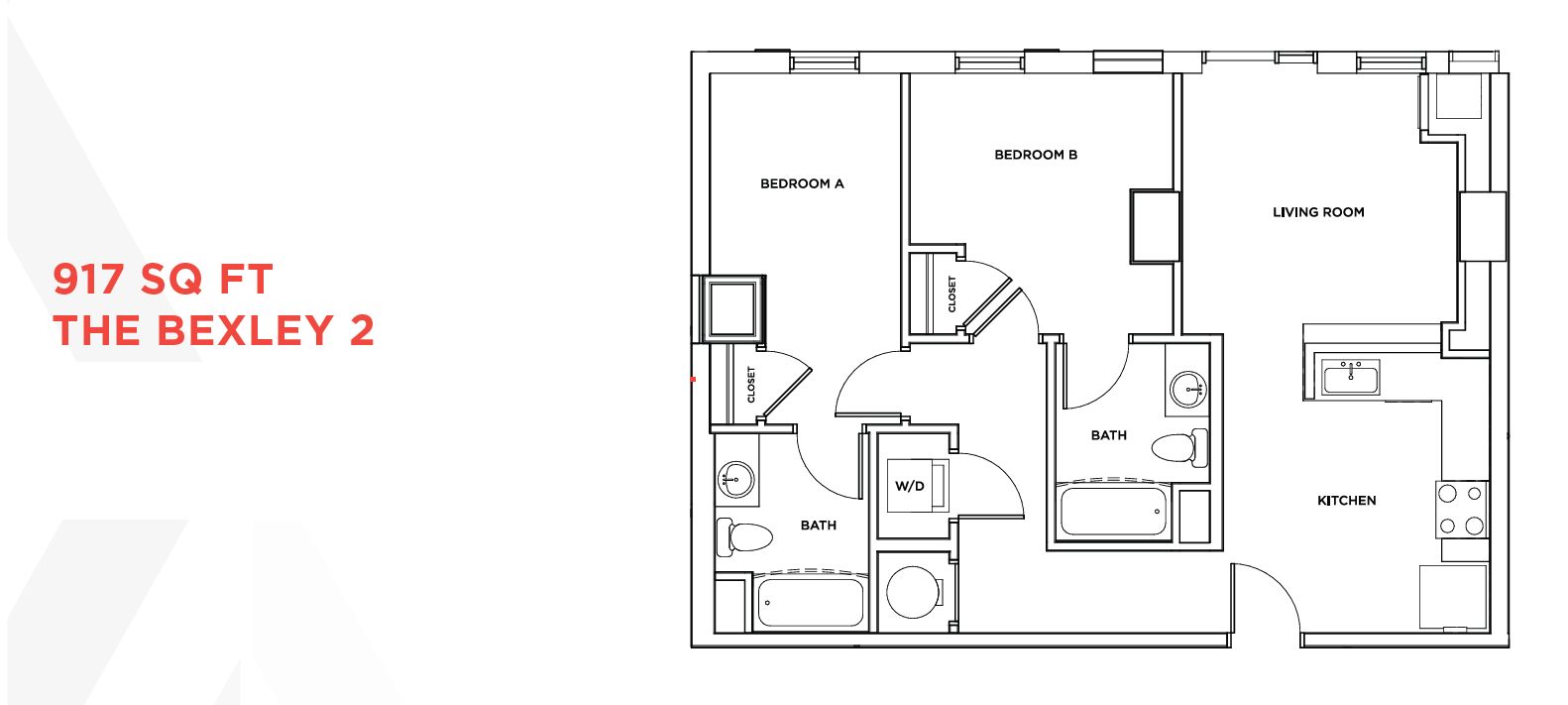 The Standard at Philadelphia at 119 South 31st Street. Floor plan of a two-bedroom apartment of type Bexley. Credit: Landmark Properties