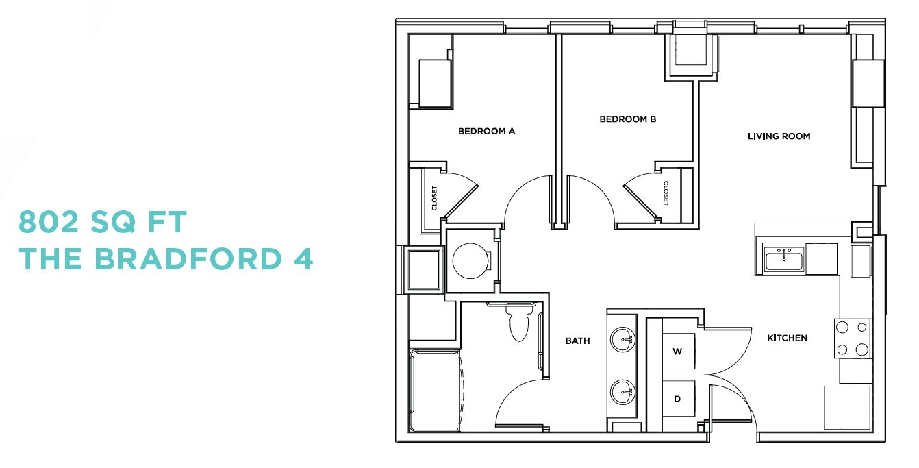 The Standard at Philadelphia at 119 South 31st Street. Floor plan of a two-bedroom apartment of type Bradford. Credit: Landmark Properties