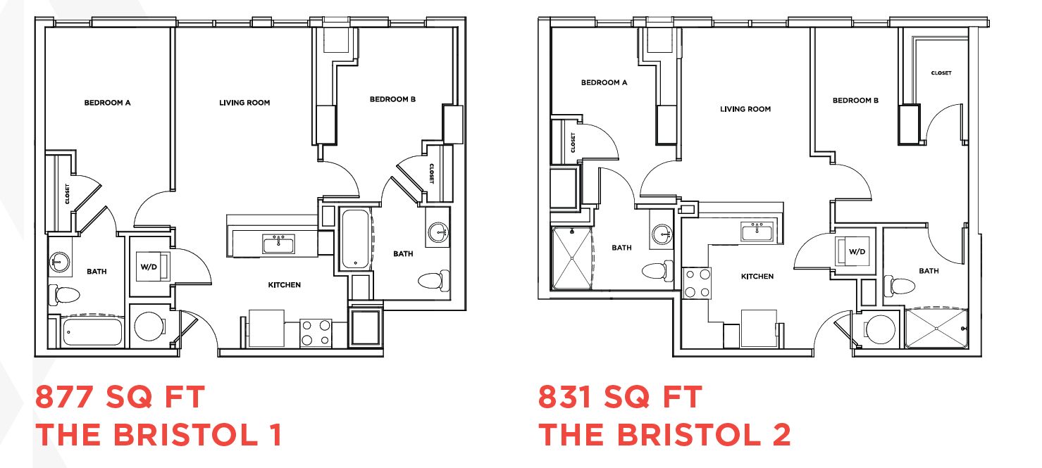 The Standard at Philadelphia at 119 South 31st Street. Floor plan of a two-bedroom apartment of type Bristol. Credit: Landmark Properties