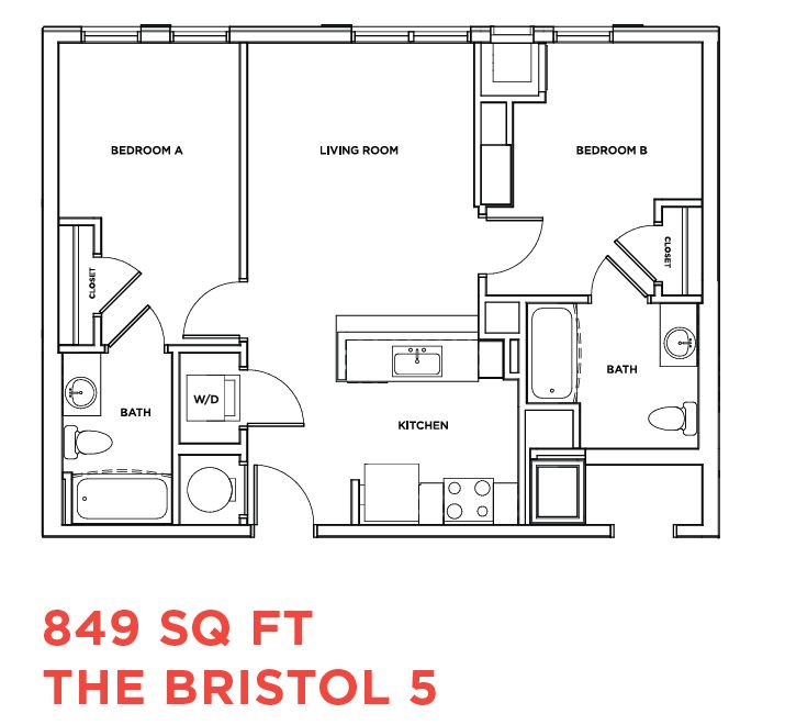 The Standard at Philadelphia at 119 South 31st Street. Floor plan of a two-bedroom apartment of type Bristol. Credit: Landmark Properties