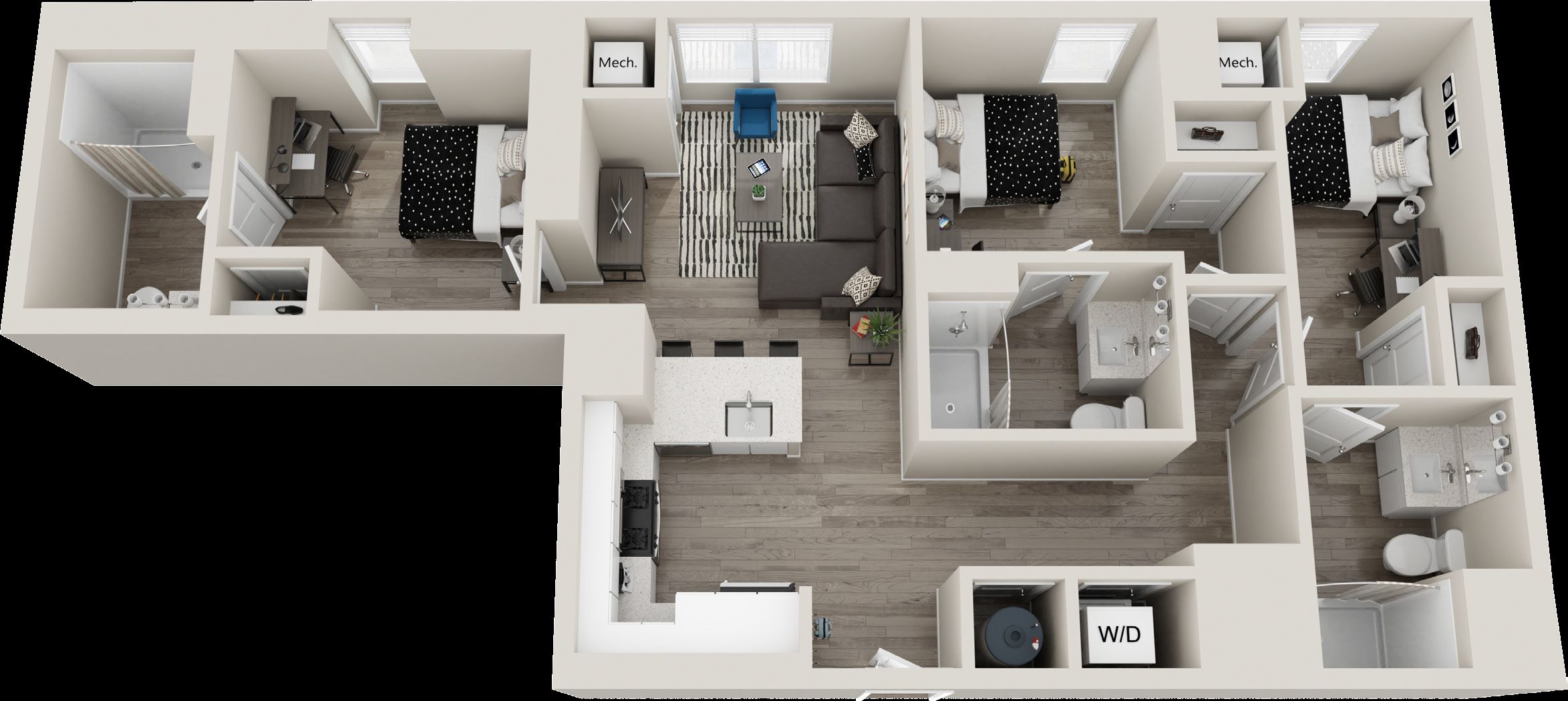 The Standard at Philadelphia at 119 South 31st Street. Floor plan of a three-bedroom apartment of type Chastain. Credit: Landmark Properties
